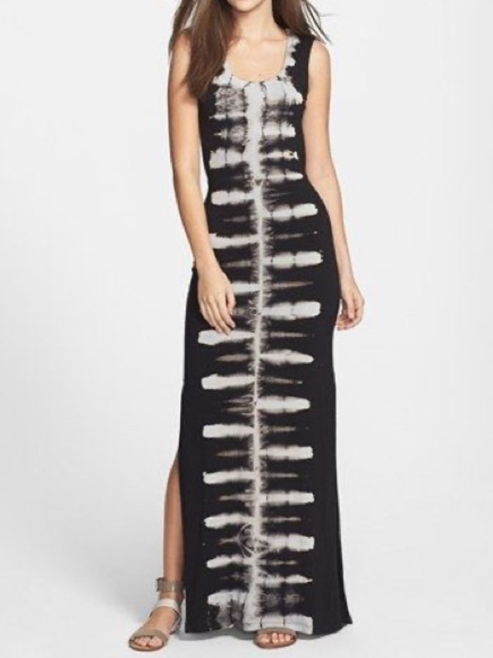 Sky Y2K Gamana Leather Open Back Bleached Tie Dye Maxi Dress, Black – Small
